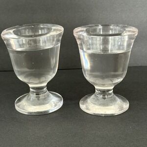 Vintage Glass Candleholders Set 2 Mid Century Modern 3.25" READ